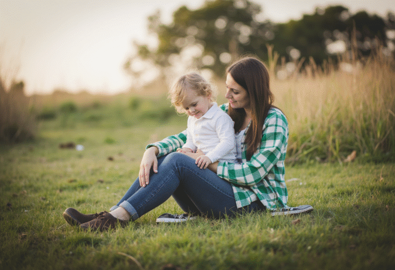 Mother and Child sitting in a field